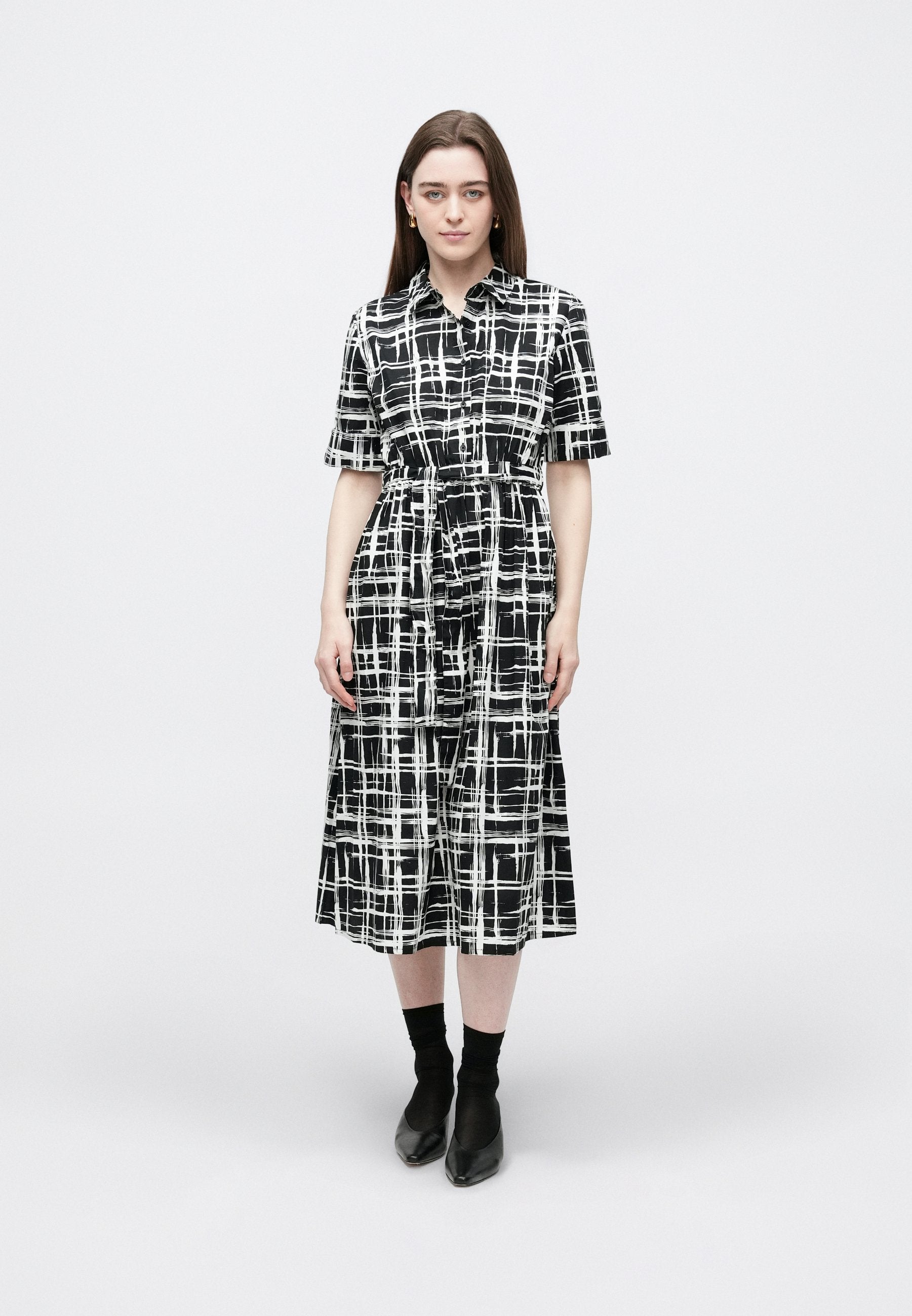 DKNY COLLARED BUTTON DOWN FIT FLARE