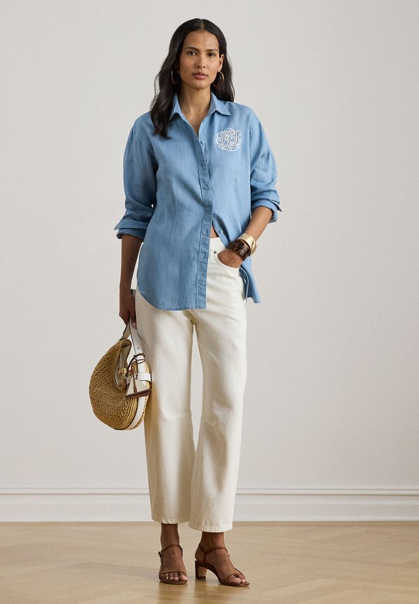 Lauren Ralph Lauren RELAXED FIT EYELET-LOGO LINEN SHIRT