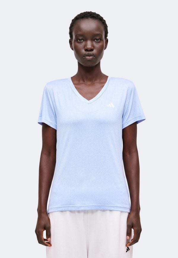 adidas Performance WORKOUT ESSENTIALS HEATHER V NECK - Sports T-shirt - crystal sky