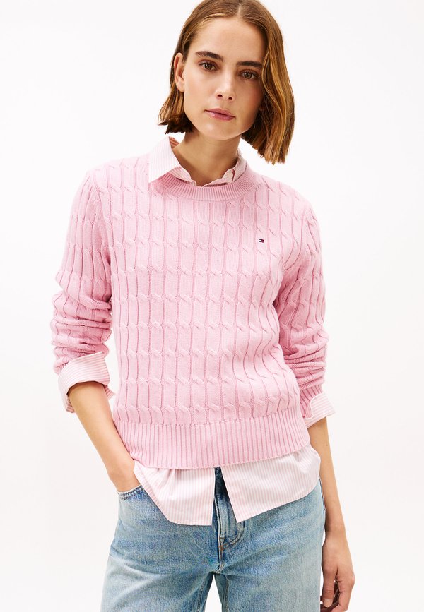 Tommy Hilfiger CABLE KNIT CREW NECK JUMPER - Jumper - bonita pink