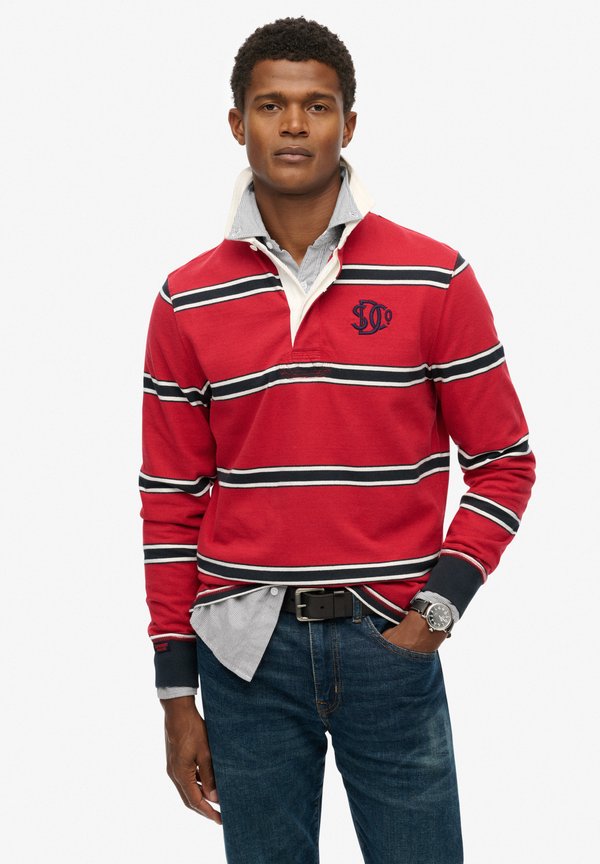 Superdry & Co VINTAGE ATHLETIC STRIPE RUGBY - Polo shirt - red stripe