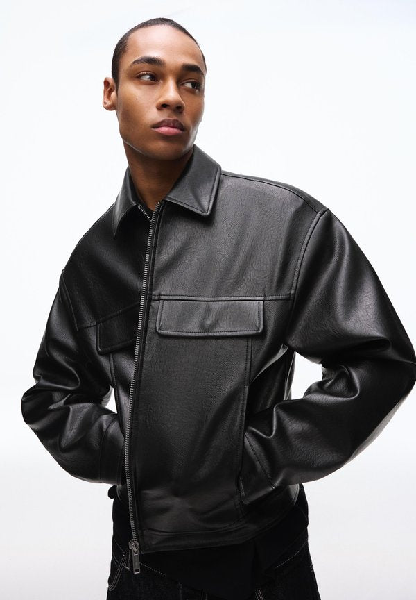 Bershka Faux leather jacket - black