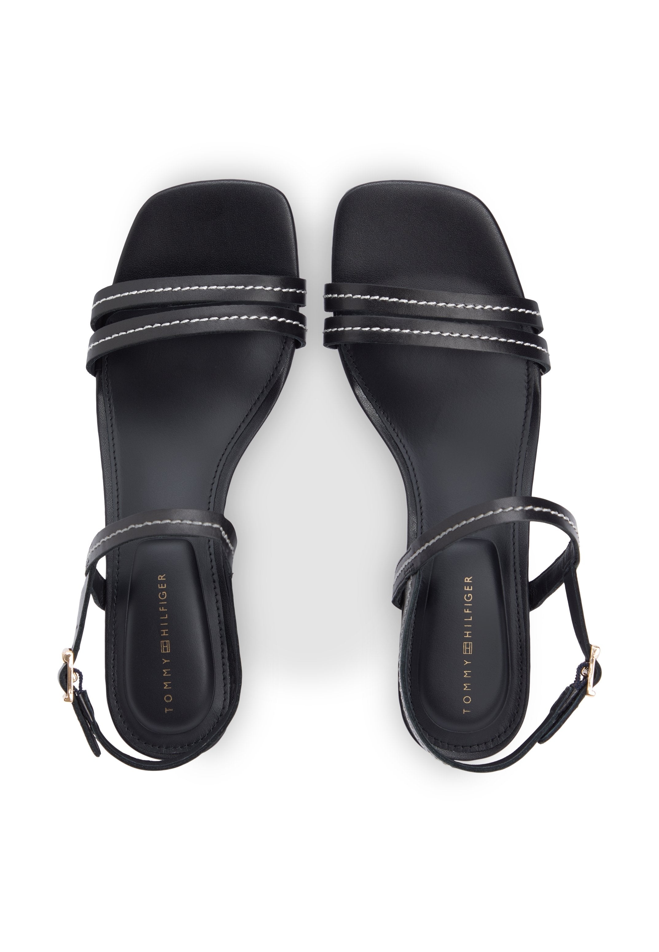 LEATHER CONTRAST TOPSTITCH BLOCK HEEL SANDALS Media 4
