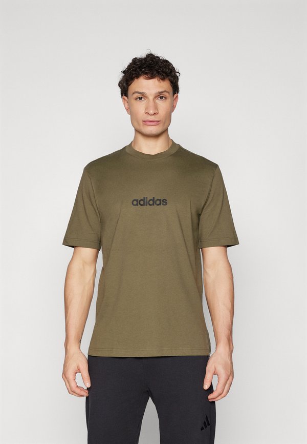 adidas Sportswear ESSENTIALS LINEAR SINGLE TEE - Print T-shirt - olive strata/black