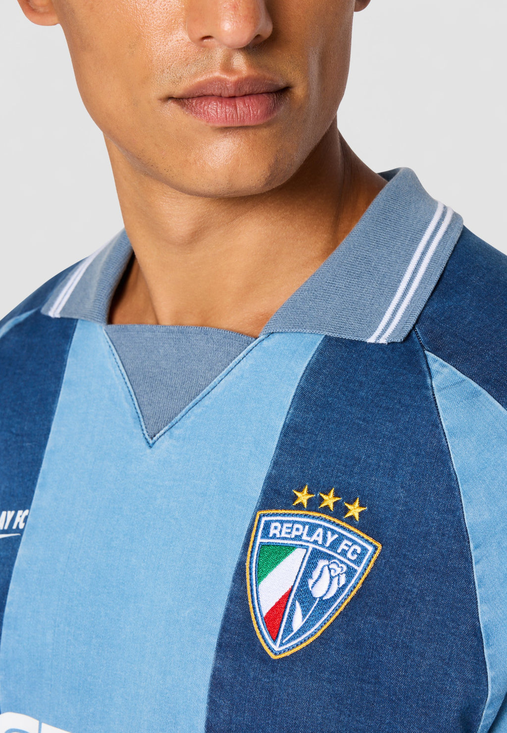 Replay DENIM FOOTBALL SHIRT STONE WASHED