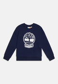 Dunkelblaue Sweatshirt aus Baumwolle mit einem weißen Baum-Logo und dem Design "Timberland Established 1973" in der Mitte, mit gerippten Bündchen.