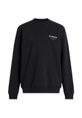 Schwarzer Rundhalsausschnitt-Pullover aus Baumwollmischung, mit einem weißen "ALLSAINTS"-Logo auf der linken Brust sowie gerippten Bündchen und Saum.