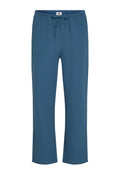 Blaue, leichte, strukturierte Hose mit einem elastischen Bund, verstellbarem Kordelzug und geradem Bein. Geeignet für den Freizeitgebrauch.