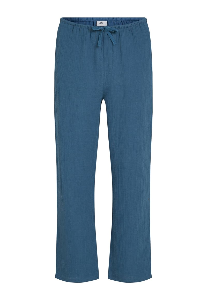 Blaue, leichte, strukturierte Hose mit einem elastischen Bund, verstellbarem Kordelzug und geradem Bein. Geeignet für den Freizeitgebrauch.