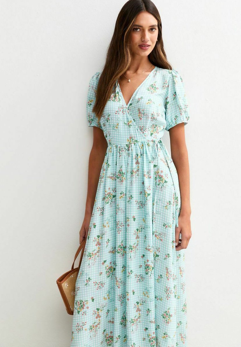 New Look GINGHAM CHECK FLORAL WRAP MIDI