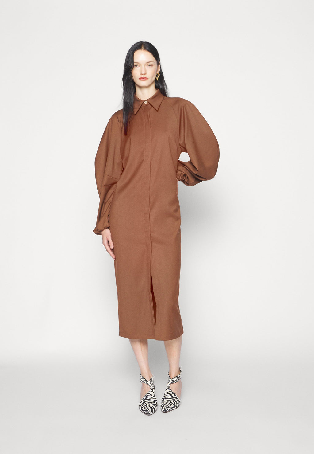 Sara Battaglia PUFF SLEEVE LONG DRESS