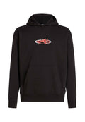Schwarzer Hoodie mit einer Vorderseite-Tasche, versehen mit einem roten und weißen "O'Neill" Logo. Hergestellt aus weichem Stoff, mit Kapuze und Kordelzug.
