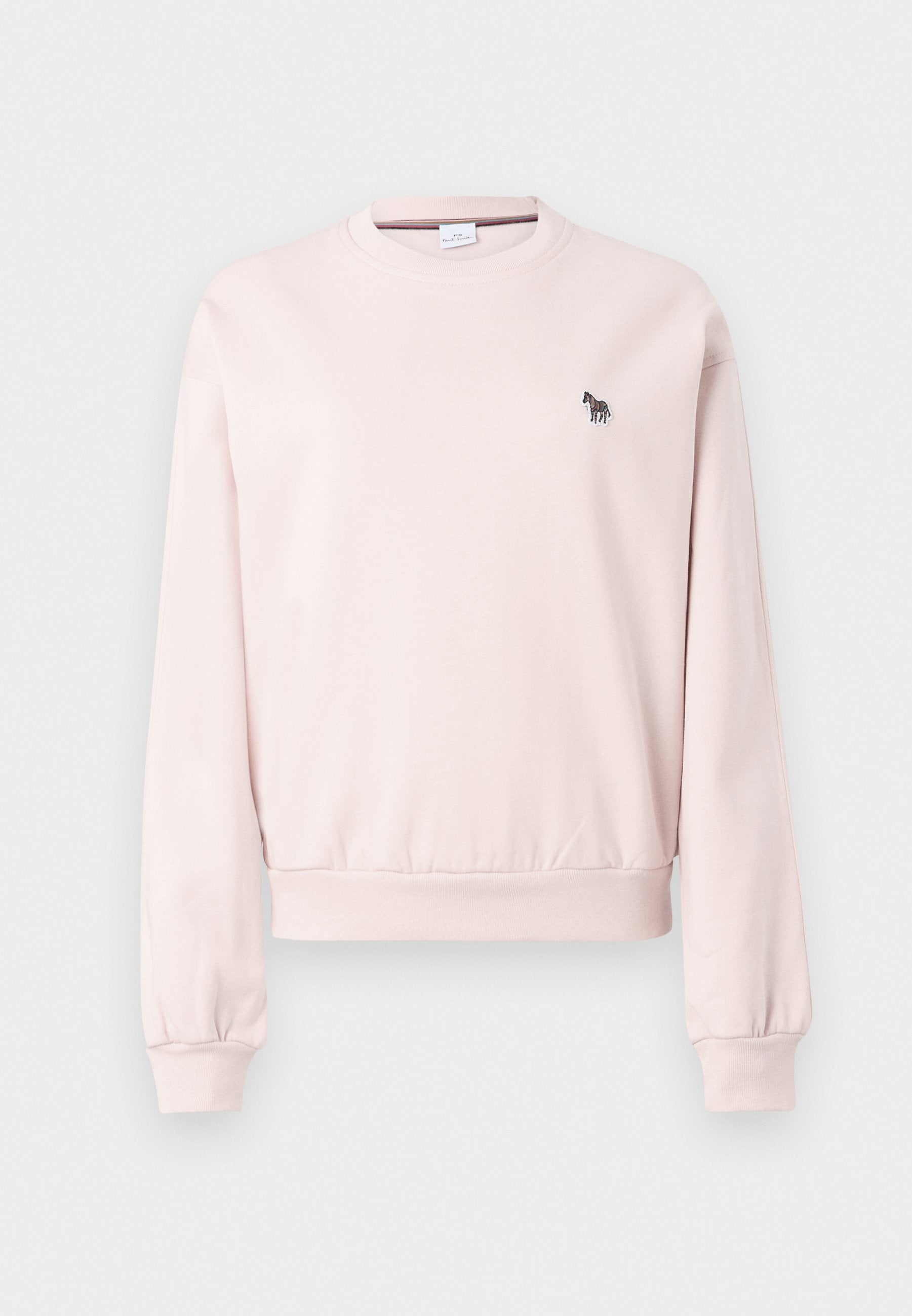Rosa Crewneck-Sweatshirt aus weichem Material, mit gerippten Bündchen und Saum. Enthält eine kleine schwarz-weiße Zebra-Stickerei auf der Brust.