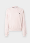 Rosa Crewneck-Sweatshirt aus weichem Material, mit gerippten Bündchen und Saum. Enthält eine kleine schwarz-weiße Zebra-Stickerei auf der Brust.