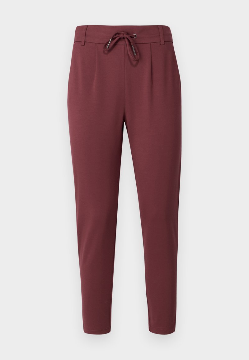 Burgunderfarbene Hose mit elastischem Bund und verstellbarem Kordelzug, schmal zulaufenden Beinen und glatter, weicher Stofftextur. Mit vorderen Fälteln für einen maßgeschneiderten Look.