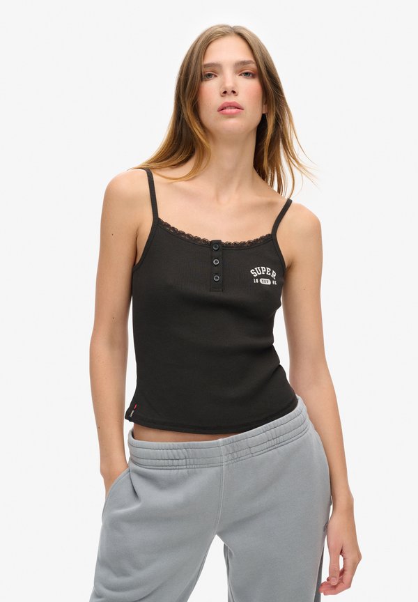 Superdry & Co ATHLETIC GRAPHIC BUTTON - Top - bison black