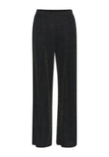 Schwarze weit geschnittene Hose aus strukturiertem Stoff mit metallischen Sprenkeln. Verfügt über einen weichen Bund und zwei seitliche Öffnungen.