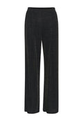 Schwarze weit geschnittene Hose aus strukturiertem Stoff mit metallischen Sprenkeln. Verfügt über einen weichen Bund und zwei seitliche Öffnungen.