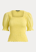 Lauren Ralph Lauren SMOCKED COTTON JERSEY PUFF-SLEEVE TOP