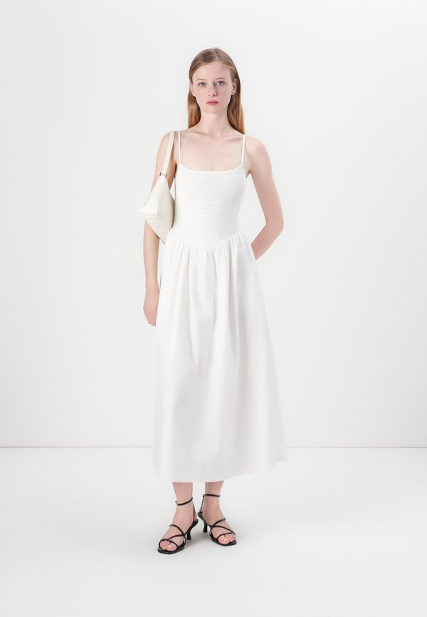 Abercrombie & Fitch SMOCKED DIP WAIST MIDI DRESS