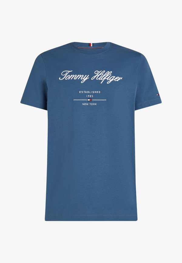 Tommy Hilfiger SCRIPT LOGO TEE - BRAND LOVE - Print T-shirt - aegean sea