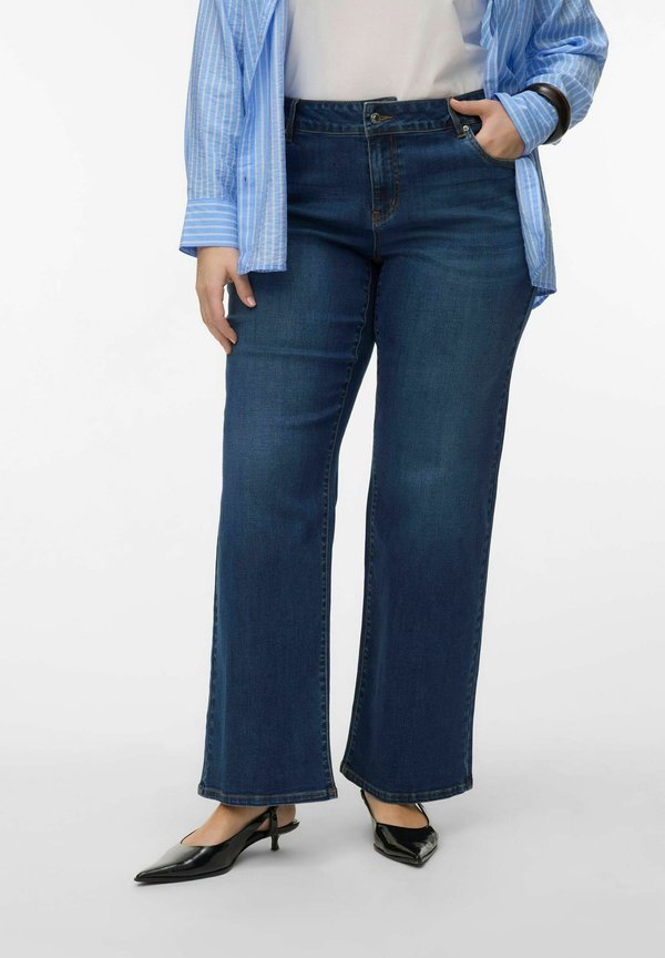 Vero Moda Curve Wide-fit VMCSTELLASTRETCH Mid rise Wide Leg Fit - Flared Jeans - dark blue denim