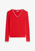Tommy Hilfiger CABLE KNIT V NECK JUMPER - Jumper - primary red/calico tipping