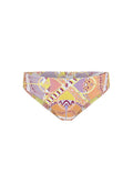 Bunt gemusterter Bikini-Höschen mit geometrischen und floralen Mustern, aus elastischem Material mit niedriger Taillenlinie.