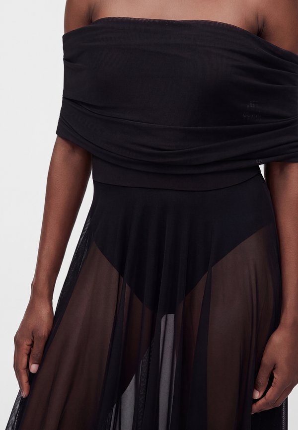 Norma Kamali COWL NECK OFF SHOULDER COMBO FLARED GOWN
