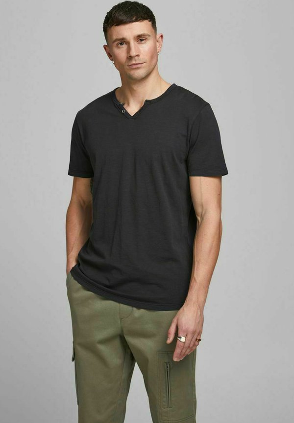 Jack & Jones JJESPLIT NECK TEE SS NOOS - Basic T-shirt - black