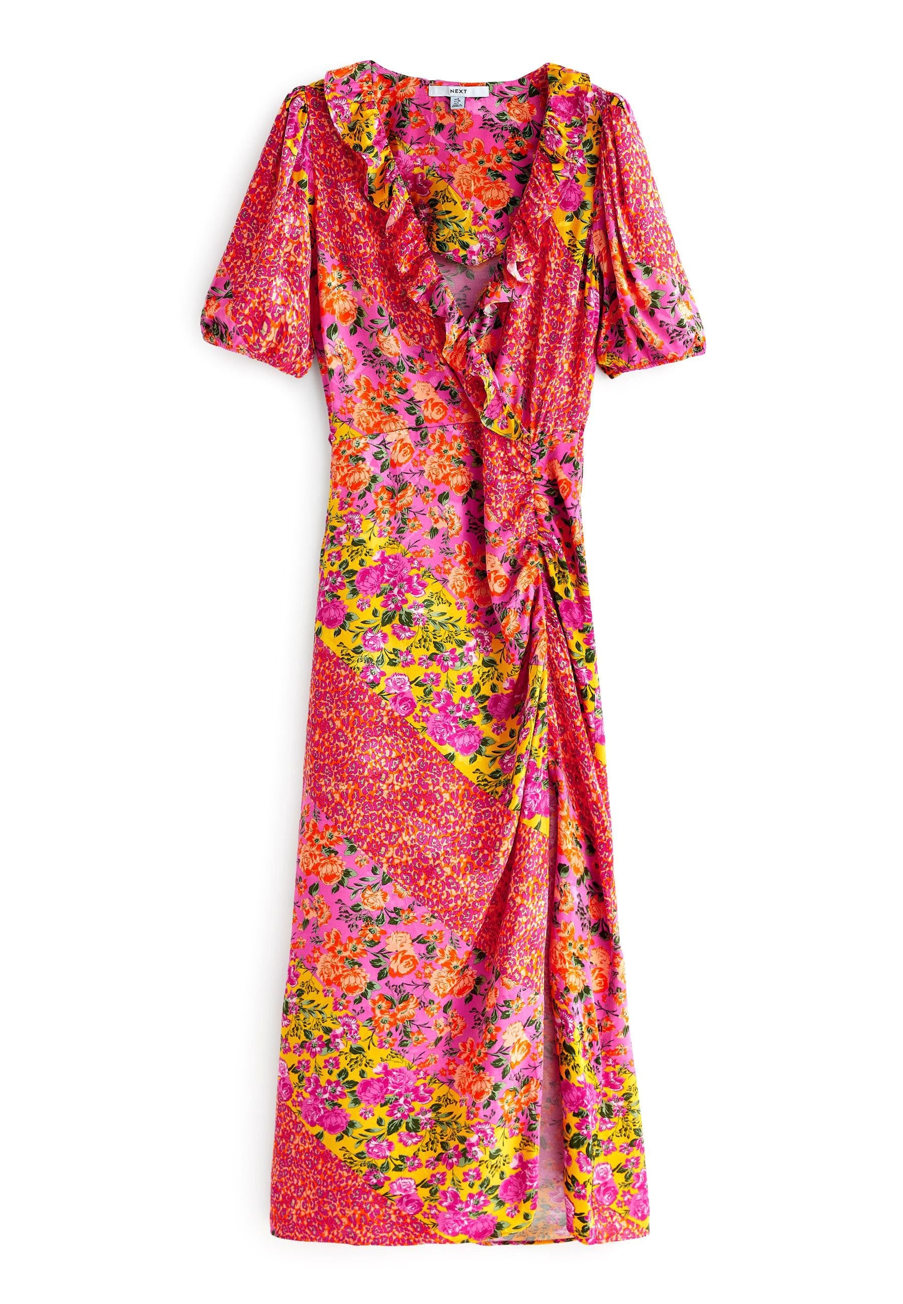 SATIN JACQUARD WRAP MIDI DRESS - Next - View 1