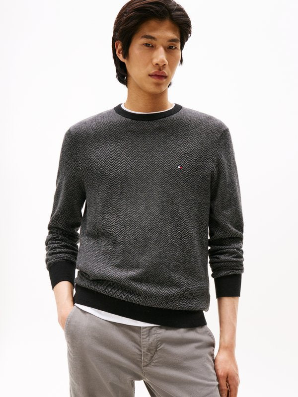 Tommy Hilfiger PIMA HERRINGBONE CREW - Jumper - black/medium grey