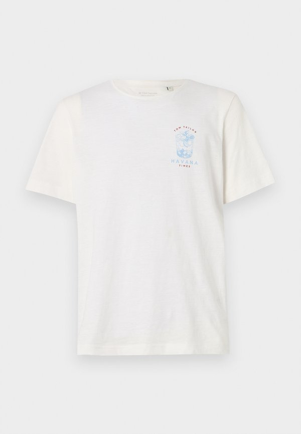 TOM TAILOR PRINTED SLUB - Print T-shirt - off white
