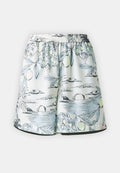 Shorts aus leichtem Stoff mit einem elastischen Bund. Mit einem pastellfarbenen floralen und Landschaftsprint sowie schwarzen Akzenten.