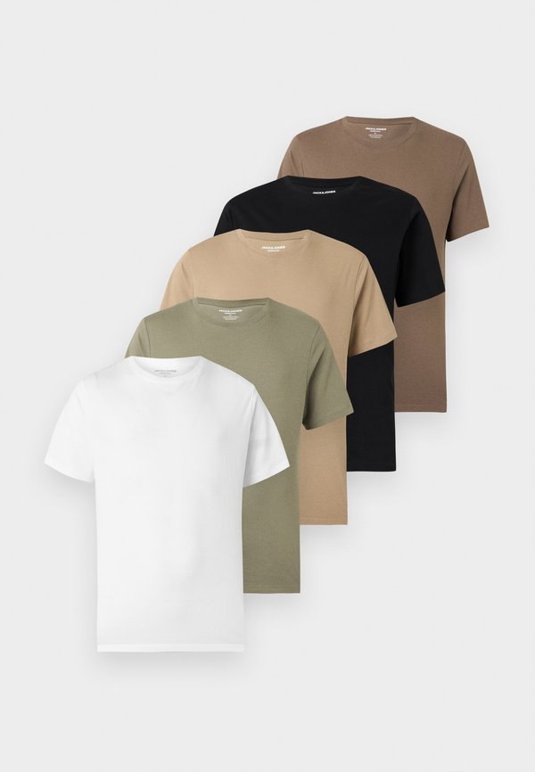 Jack & Jones JJEORGANIC BASIC TEE O NECK 5 PACK - Basic T-shirt - black/white/crockery/vetiver