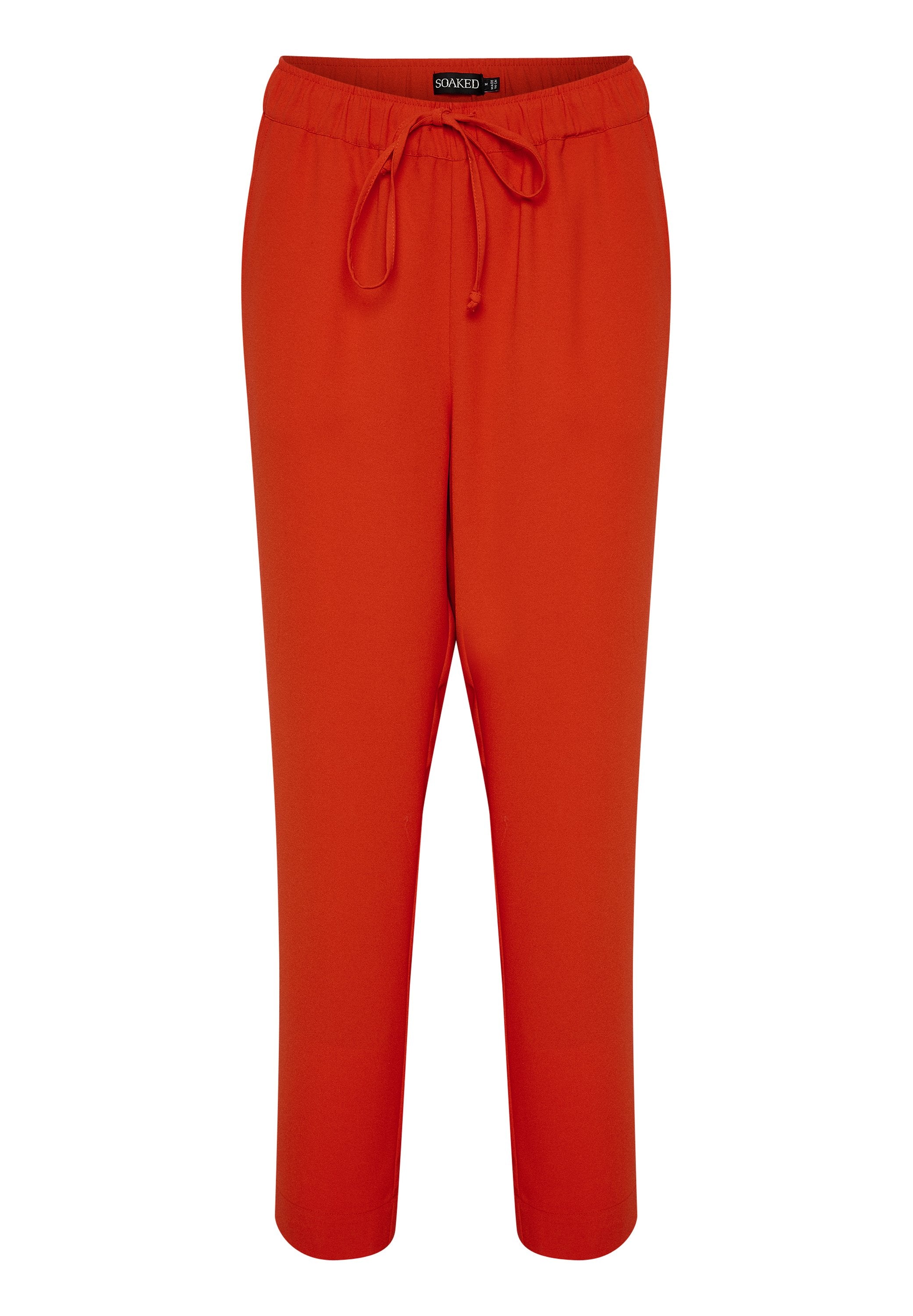Leuchtend rote Freizeitpants mit elastischem Bund und verstellbarem Kordelzug, geradem Schnitt und knöchellanger Länge.