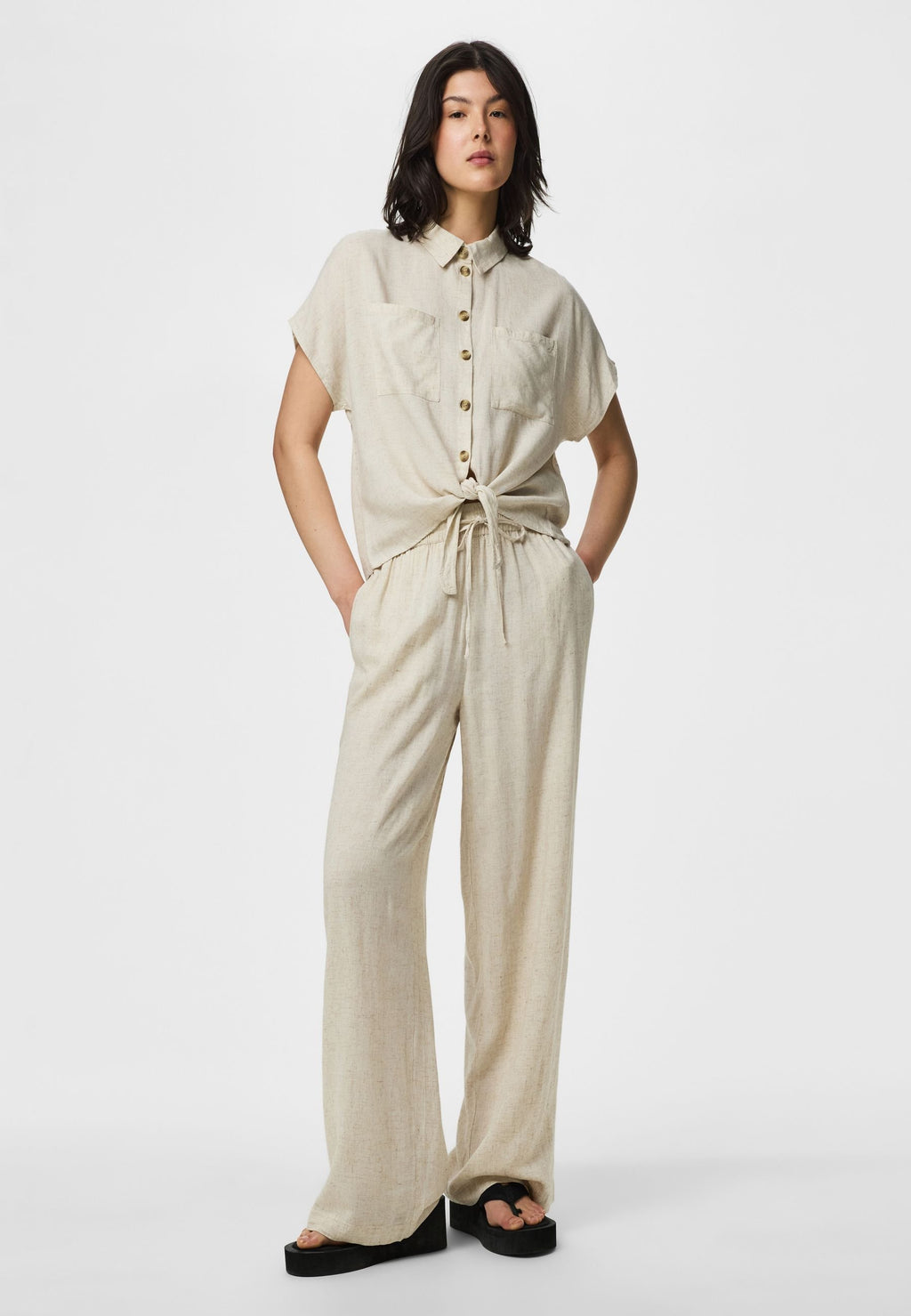 Pieces Wide-leg PCPIA LINEN BLEND