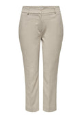 Beige Leinenhosen mit geradem Bein, vorderen Taschen und flachem Bund. Sanfte Textur mit subtiler Gewebestruktur.