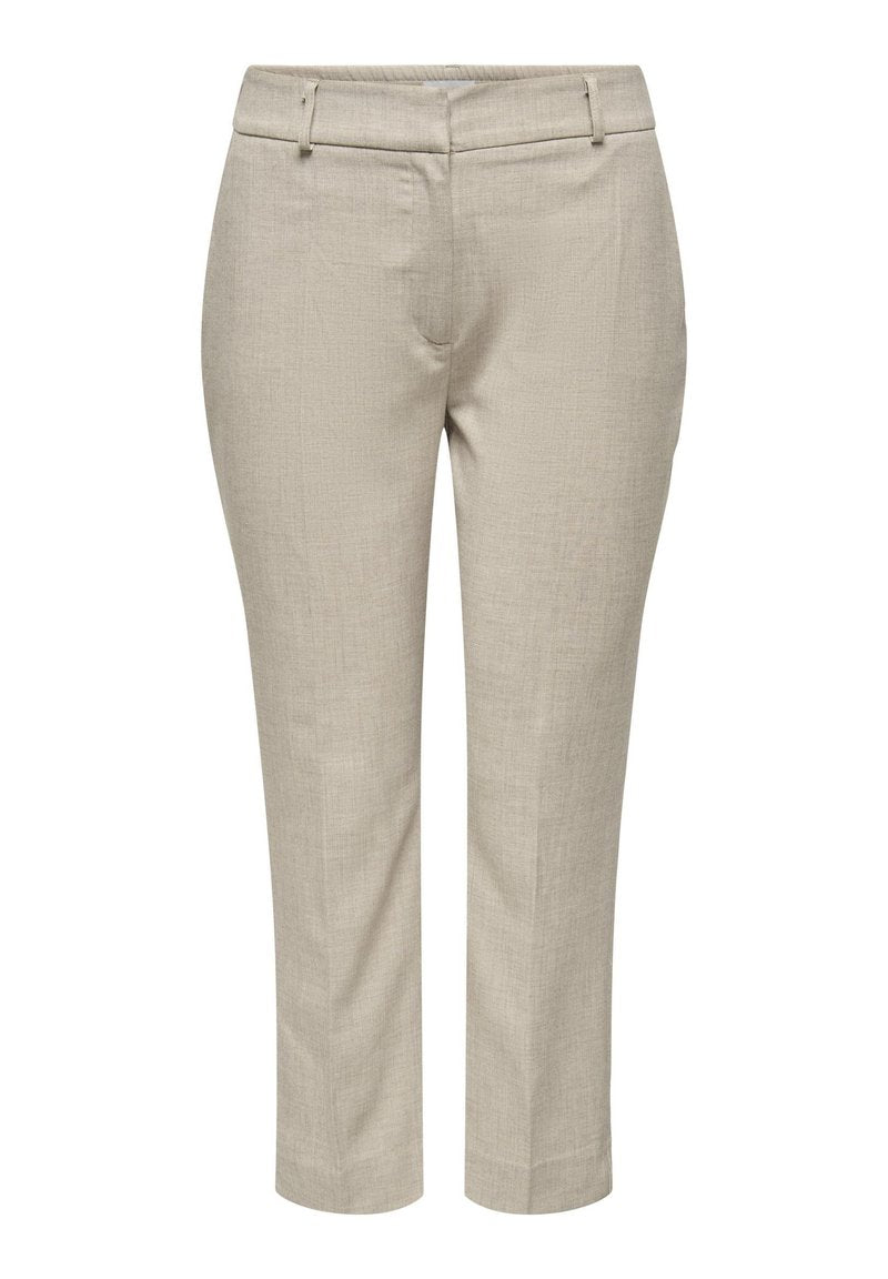 Beige Leinenhosen mit geradem Bein, vorderen Taschen und flachem Bund. Sanfte Textur mit subtiler Gewebestruktur.