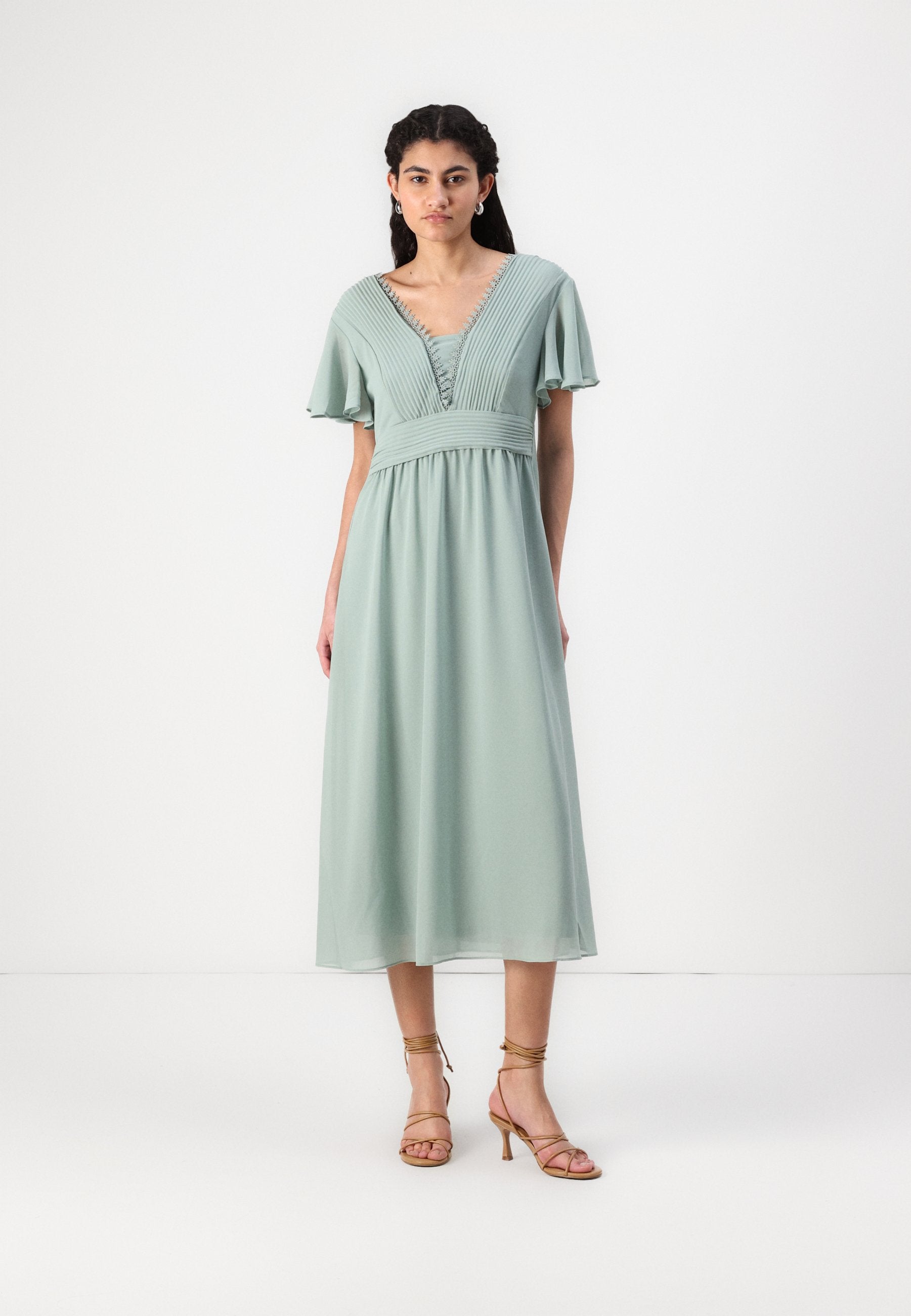 VILA VILILLA V NECK MIDI DRESS