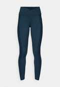 Marineblaue Leggings mit einem hohen Kreuzbund, glatter Textur und kontrastierenden Seitenpaneelen. Keine sichtbaren Muster oder Hardware-Details.