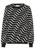 Strickpullover mit Zickzackmuster in Schwarz und Creme, runder Ausschnitt und gerippten Bündchen. Weiche Struktur mit lässiger Passform.