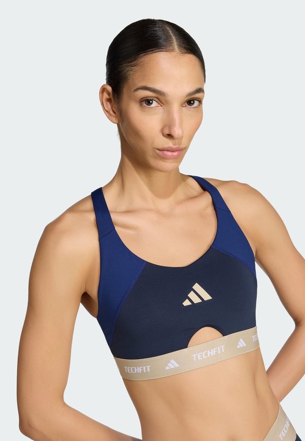 adidas Performance TECHFIT WORKOUT COLOR BLOCK MEDIUM SUPPORT BRA - Medium support sports bra - dark blue/legend ink