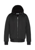 Schwarze Kapuzenjacke aus glattem Stoff, mit Reißverschluss, seitlichen Taschen sowie gerippten Bündchen und Saum. Innen mit Fleece gefüttert.