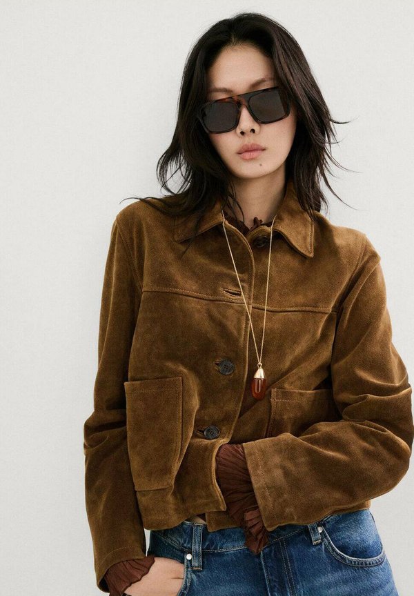 Mango Leather jacket - tobacco/braun