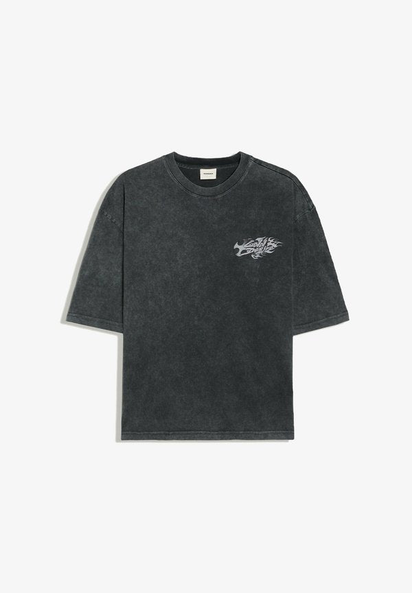 Bershka BOXY FIT WASHED - T-SHIRT - Print T-shirt - black
