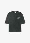 Bershka BOXY FIT WASHED - T-SHIRT - Print T-shirt - black