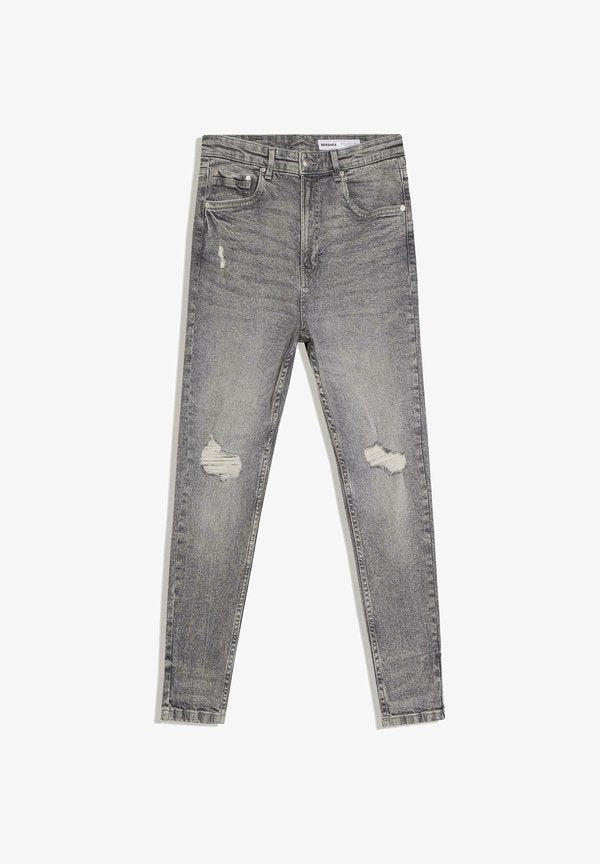 Bershka CARROT DESTROY - Slim fit jeans - grey