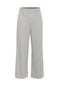 Graue, weit geschnittene Hose aus weichem, dehnbarem Stoff; mit elastischem Bund; glatte Textur ohne sichtbare Muster oder Verzierungen.