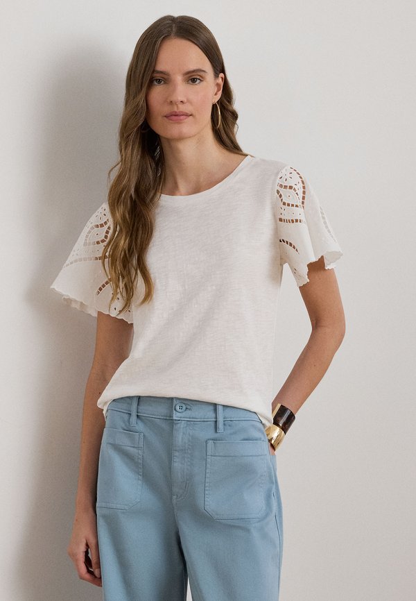 Lauren Ralph Lauren EYELET COTTON JERSEY & BROADCLOTH TOP